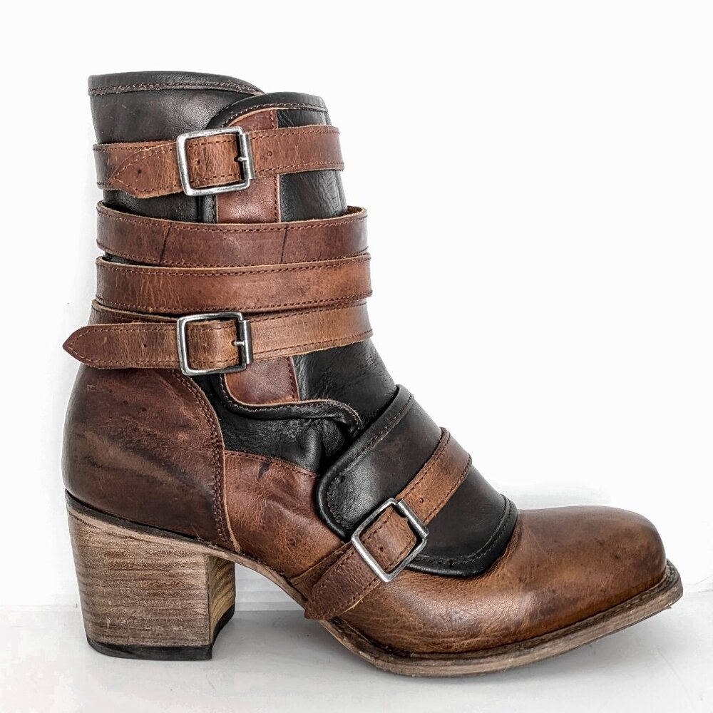 Freebird Darlin Cognac Size 11 Leather Strappy Ankle Boots Square Toe